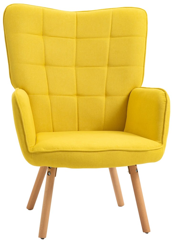 HOMCOM Fotel salonowy, pojedynczy fotel z oparciem, poliester aksamitny, pianka, drewno bukowe, 71 x 76 x 101 cm, Żółty