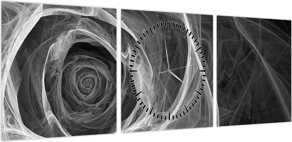 Obraz - Abstrakcyjna róża czarno-biała (z zegarem) (90x30 cm)