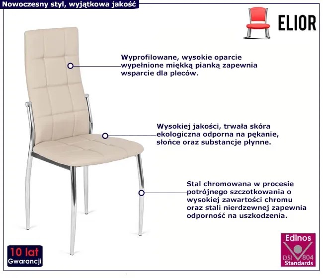 Beżowe tapicerowane krzesło z ekoskóry - Groggi 3X
