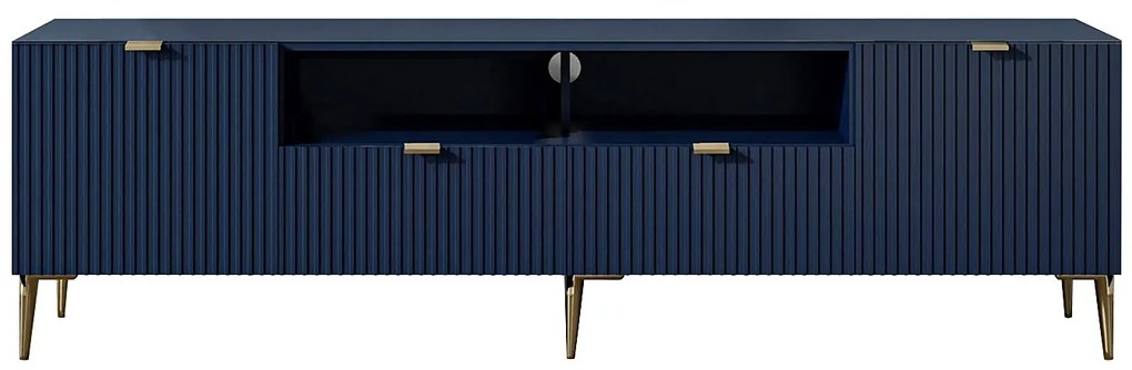 Szafka RTV z 2 drzwiczkami, 2 szufladami i 2 półkami z MDF i stali - Niebieski i złoty - YESINIA