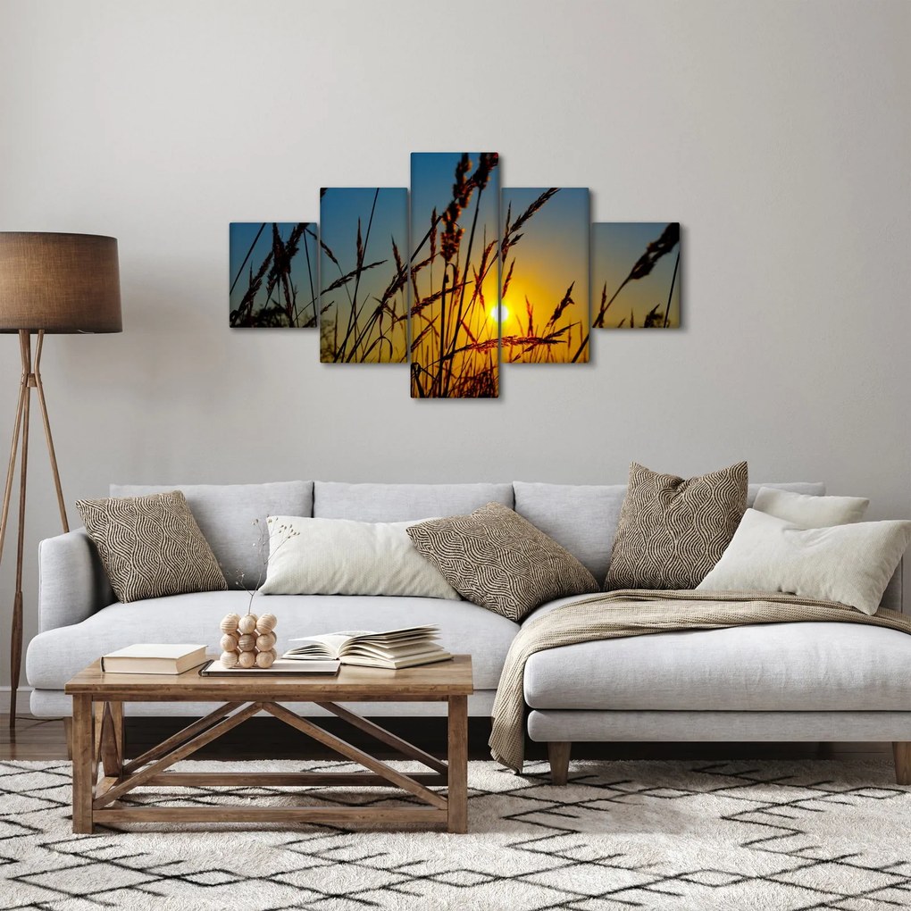 Obraz - Zachód słońca na łące (125x70 cm)