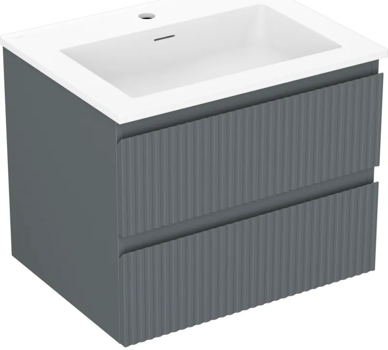Mexen Rivel szafka łazienkowa 60 cm z umywalką Otis, 2 szuflady, ryflowana , grafit mat/biała mat - 91A20-06047-2-BFF66-W18M0