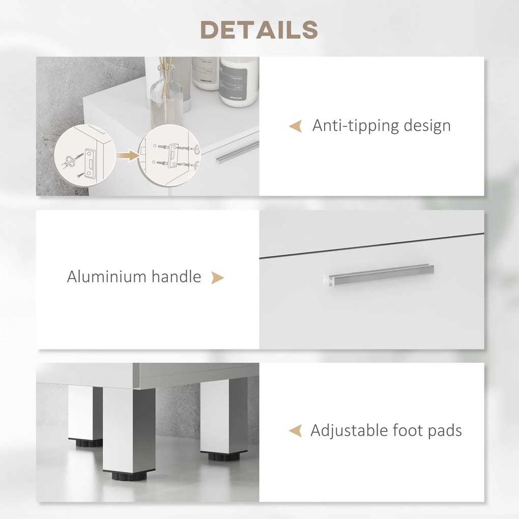 Kleankin szafka łazienkowa biała z 4 szufladami elegancka z płyty wiórowej Biały 30D x 30S x 93W cm | Aosom PL