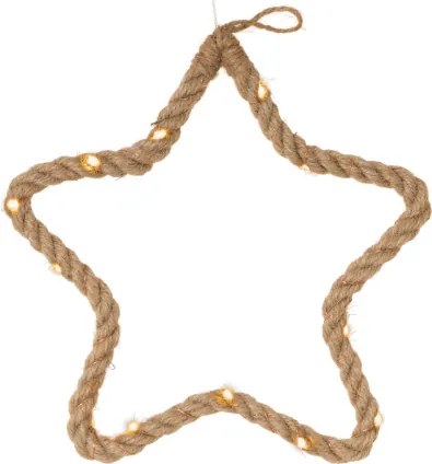 Świąteczna gwiazda LED z liny, ciepła biel, 26 cm, timer