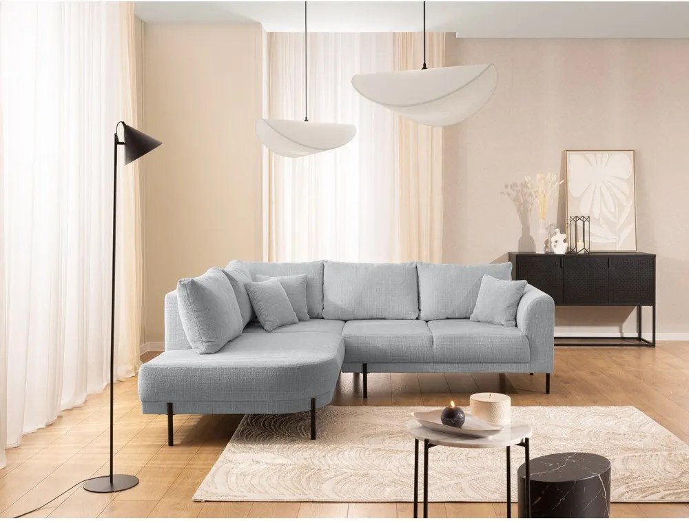 Jasnoszary narożnik z tkaniny szenilowej (lewostronny/w kształcie litery L) Mauris – Ropez