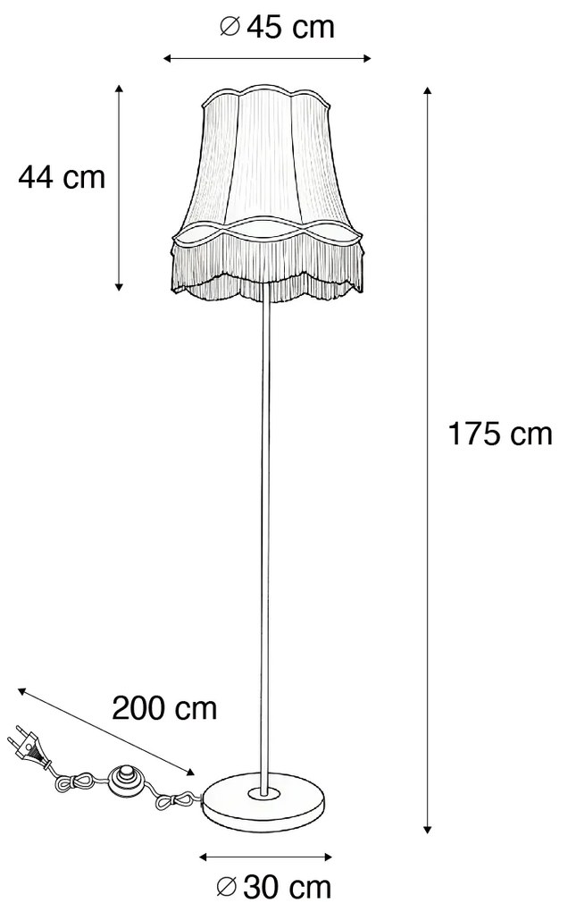 Retro lampa podłogowa mosiądz z kloszem babcinym beżowym 45 cm - Kaso Retro Oswietlenie wewnetrzne
