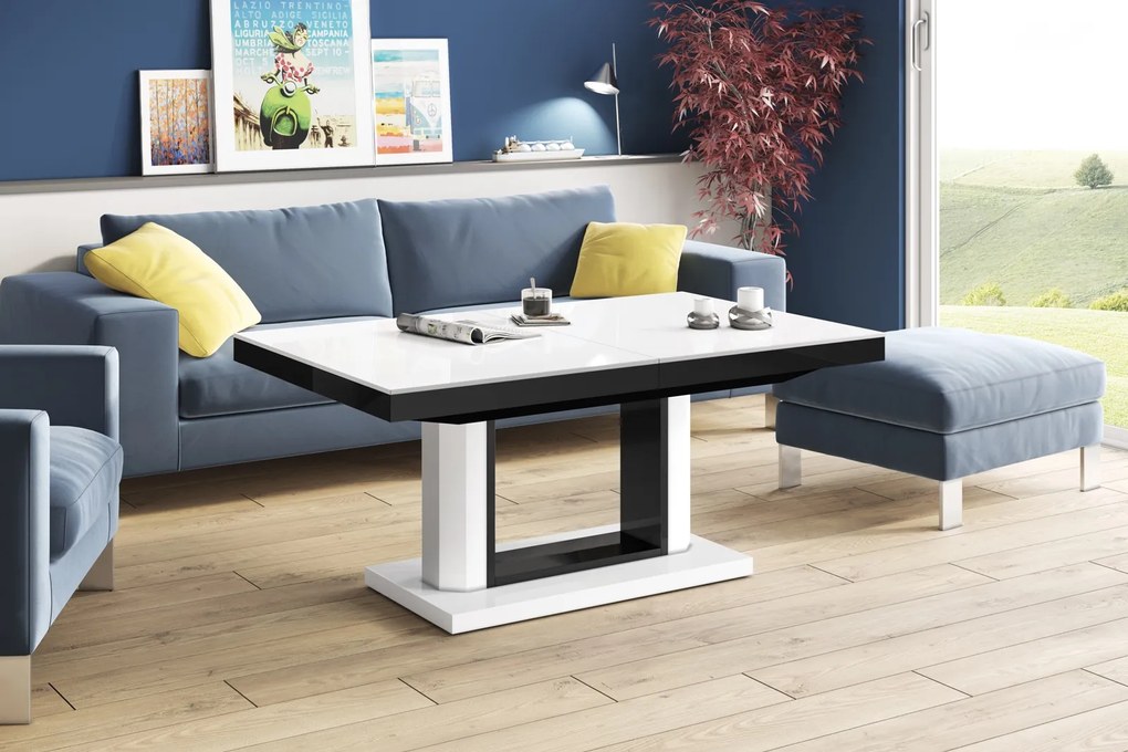 Ławostół w połysku Quadro Lux Hubertus z białym blatem i czarną obwódką