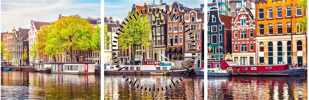 Obraz - Tańczące domy, Amsterdam (z zegarem) (90x30 cm)