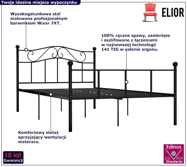 Czarne metalowe łózko pojedyncze 120x200 cm C7-P04