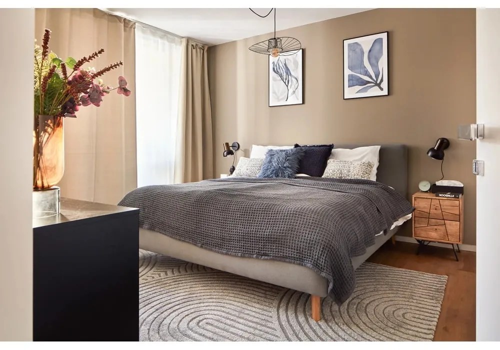 Szare tapicerowane łóżko dwuosobowe ze schowkiem ze stelażem 160x200 cm Mattis – Meise Möbel