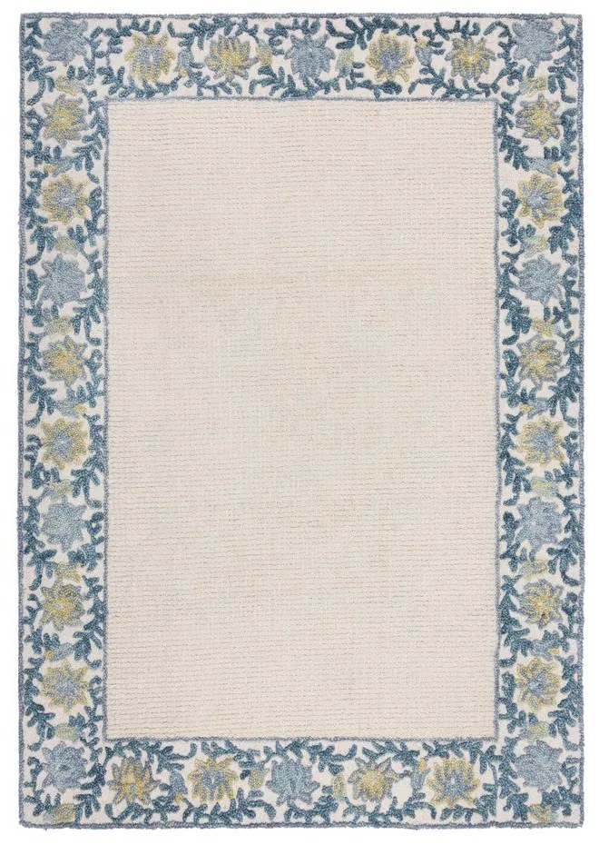 Niebiesko-kremowy dywan z mieszanki wełny tkany ręcznie 120x170 cm Myla Floral Frame – Flair Rugs