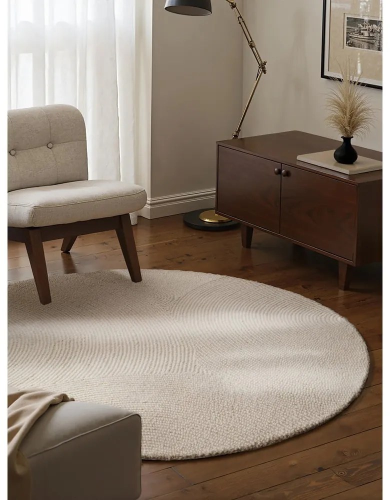 Wełniany okrągły dywan tkany ręcznie w jasnym naturalnym kolorze ø 150 cm Calmio – Hanse Home