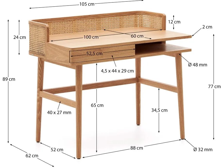 Biurko w dekorze jesionu 62x105 cm Araxi – Kave Home