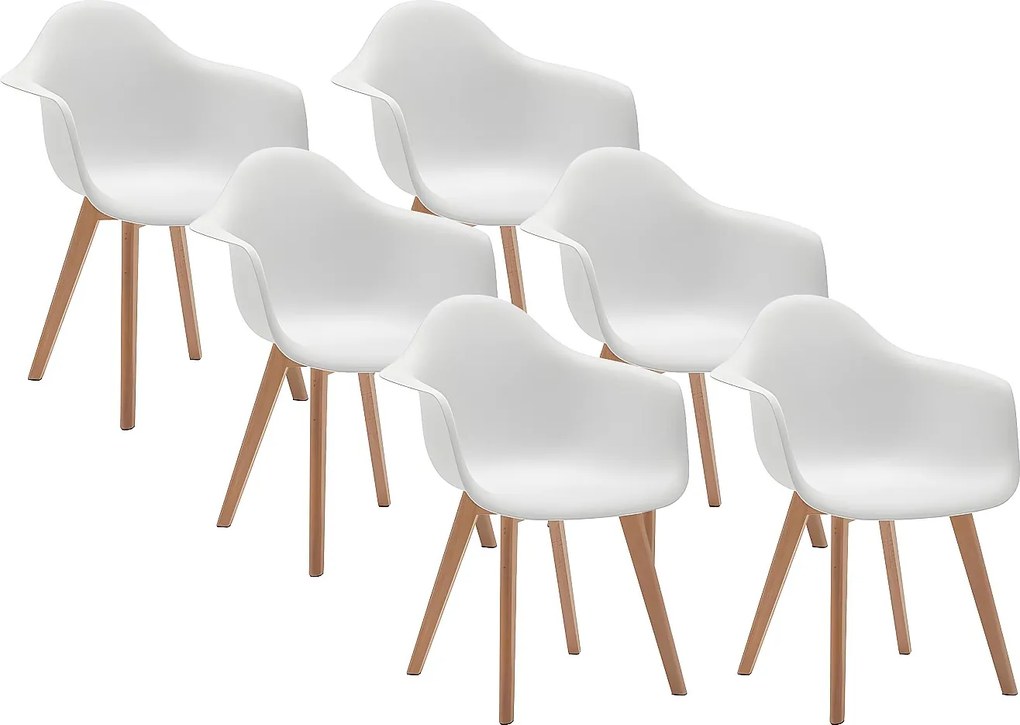 Zestaw 6 krzeseł z podłokietnikami VIXI - Polipropylen i buk - Białe