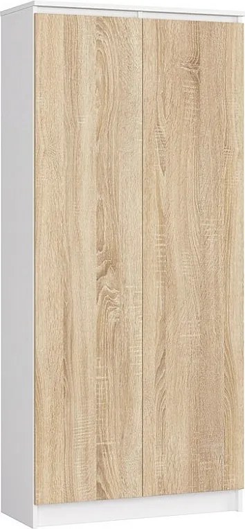 Regał AKORD R80 Biały 80 cm 2 drzwi kolor Dąb Sonoma mat 8 półek 80x35x180 cm