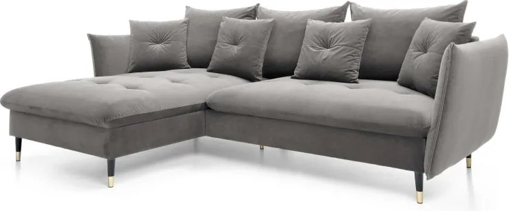 Narożnik GLAM Lewostronny z funkcją spania, zestaw z poduszkami wolnostojący tkanina RIVIERA 91 Szary DOMO HOME