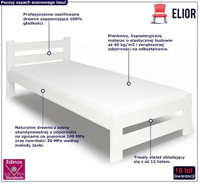 Białe jednoosobowe łóżko z drewna 80x200 - Berti