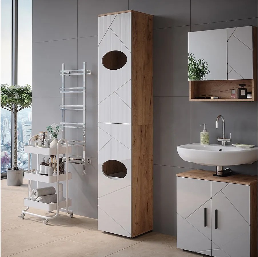 Szafka na pranie biały wysoki połysk/złoty dąb power 37.2x32x192 irma