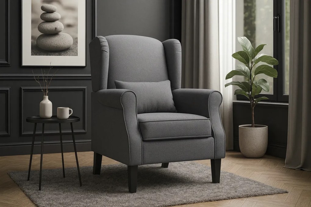 Ciemnoszary fotel uszak K7-K27