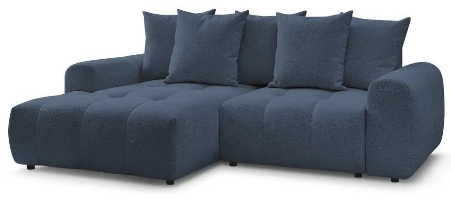 Niebieski rozkładany narożnik z tkaniny szenilowej ze schowkiem (lewostronny/z szezlongiem) Roxelane – Bobochic Paris