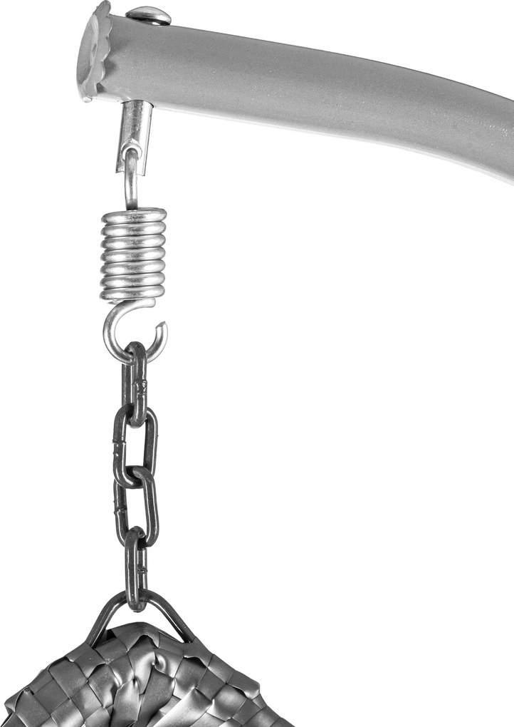 Szare krzesło wiszące KOKON ze stojakiem, szara poduszka