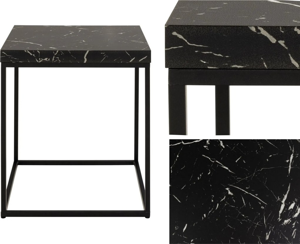 Stolik pomocniczy Barossa Actona 40x40 cm, czarny marmur/czarny