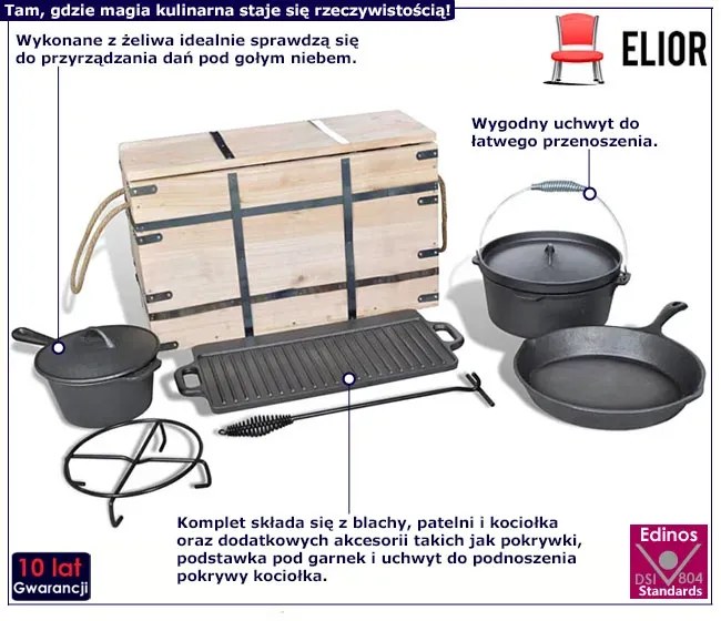 Zestaw 9 naczyń żeliwnych do grillowania M6-S58