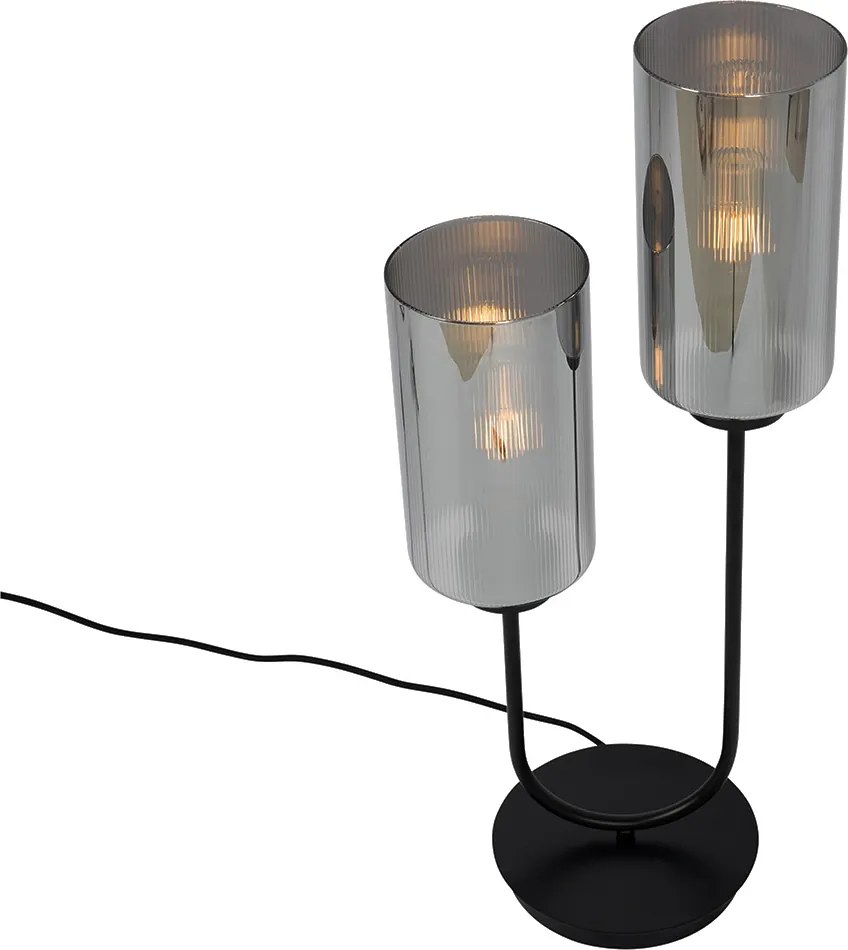 Inteligentna lampa stołowa czarna z przydymionym szkłem 2-źródłowa, w tym 2 Wifi ST64 - Laura