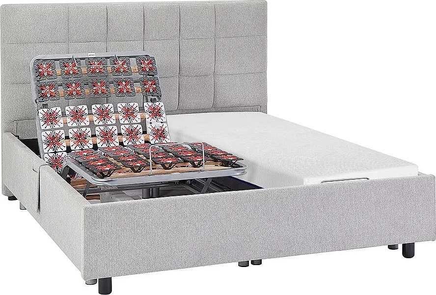 Łóżko elektryczne relaksacyjne dekoracyjne płytkowe + materac z pamięcią kształtu - 2 x 70 x 190 cm - Tkanina - Szary - EREGA marki YSMÉE