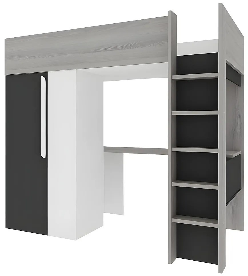 Łóżko z antresolą – 90 × 200 cm – z szafą i biurkiem – Antracytowy i biały - NICOLAS II