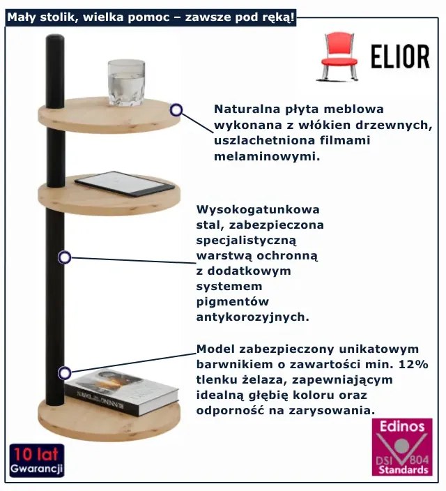 Stolik okrągły pomocniczy dąb artisan + czarny  M1-Z35