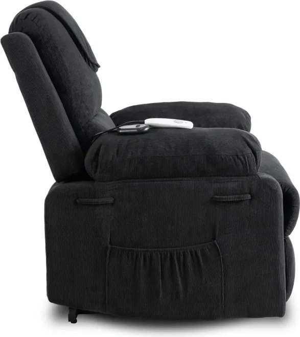 Fotel Masujący FENIX z Funkcją Wstawania Elektrycznie Rozkładany Czarny Nowoczesny