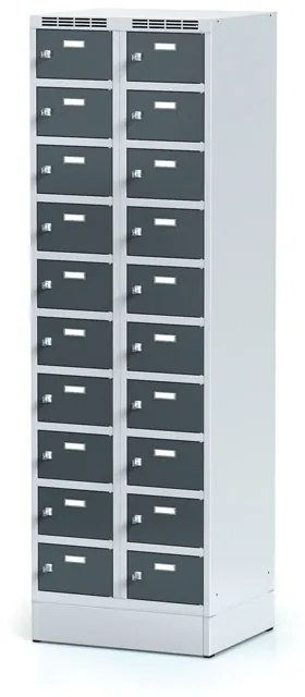 Alfa 3 Szafka skrytkowa na cokole, 20 schowków, 1920 x 600 x 500 mm, zamek cylindryczny, drzwi ciemnoszare