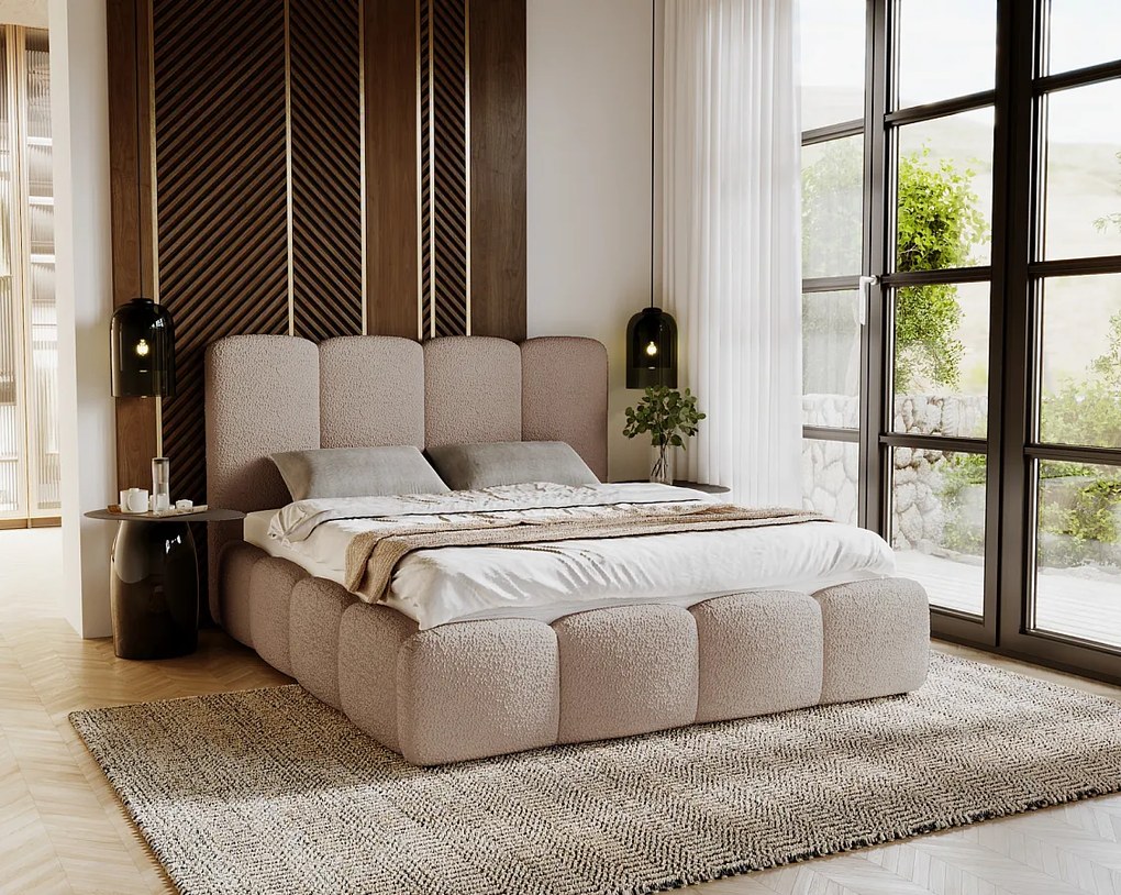 Emporius Merkad Boucle łóżko tapicerowane 180x200 - łóżko z pojemnikiem, gruba pianka, stelaż - elegancki design, tkanina boucle, brązowy (Anthology 4)