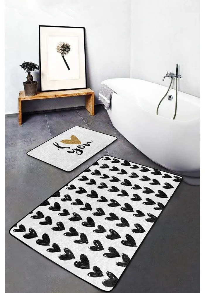 Białe/czarne dywaniki łazienkowe zestaw 2 szt. 60x100 cm – Mila Home
