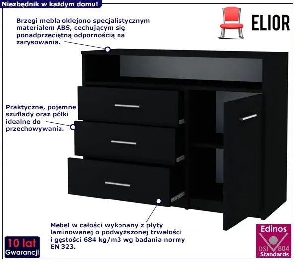 Komoda czarna z szufladami do salonu T1-F44
