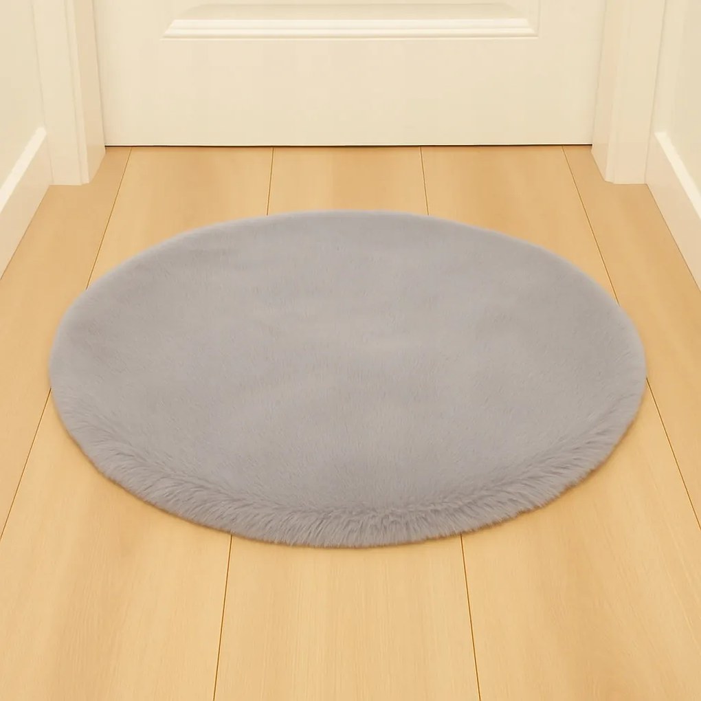Dywanik futrzany kremowy okrągły FI80cm miękki puszysty guma antypoślizgowa