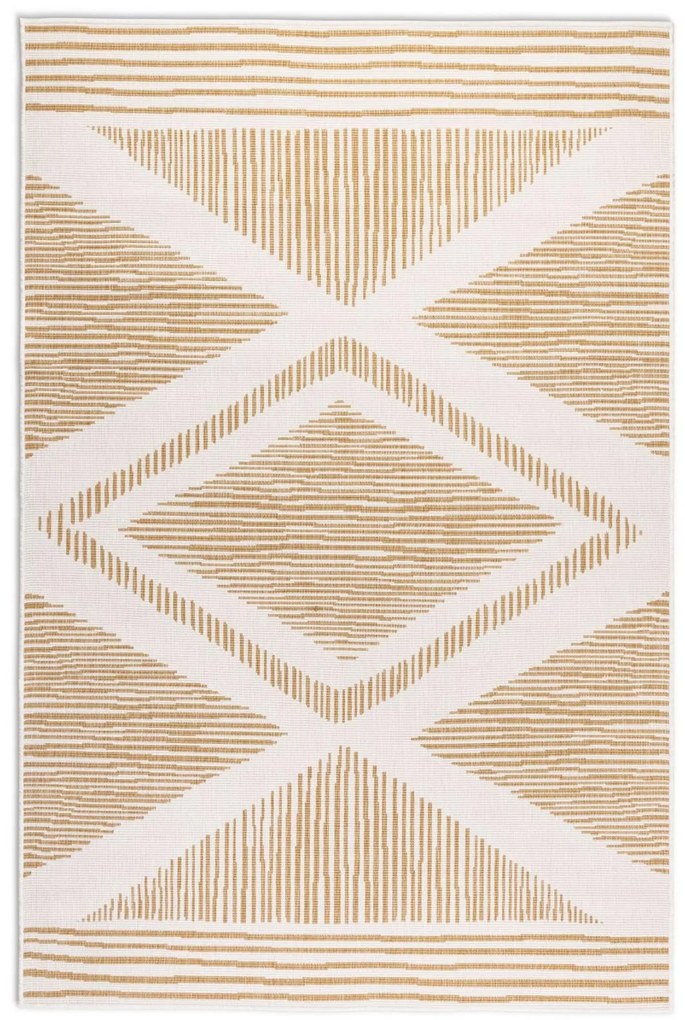 Dywan dwustronny zewnętrzny Gemini romby złoto-kremowy 200 cm x 290 cm