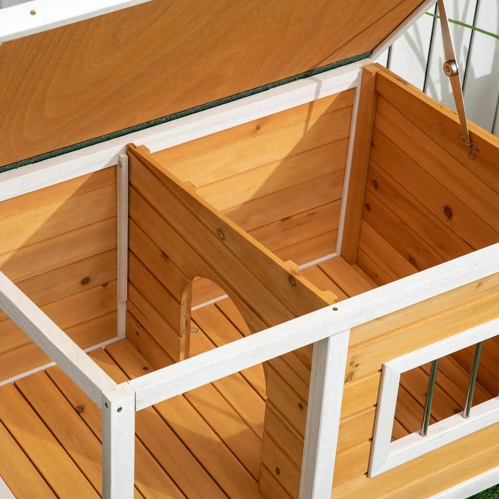 PawHut Drewniany domek dla psa z tarasem Świerkowy dom dla małych zwierząt Pomarańczowy kolor z zadaszeniem | Aosom PL