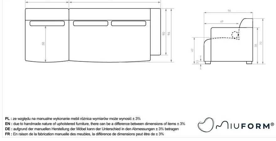 Jasnoszary szezlong modułowy (prawostronny) Flex Felix – Miuform