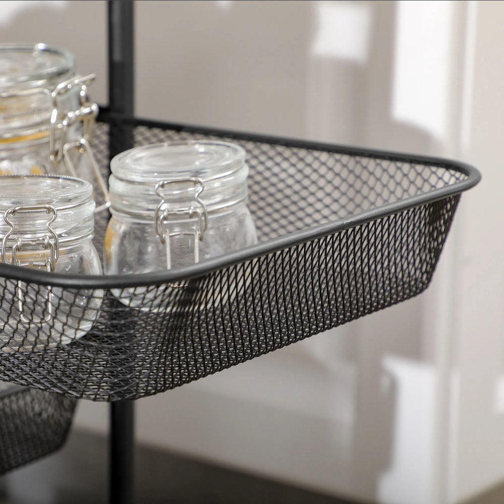 HOMCOM Wózek kuchenny na kółkach 4 kosze Stalowy regał przechowywania | Aosom PL