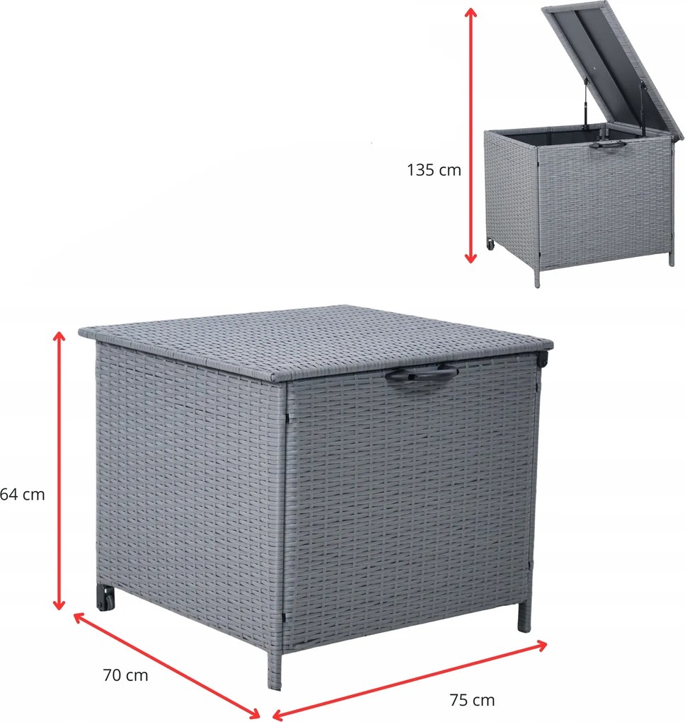 Skrzynia ogrodowa na poduszki z technorattanu XL-SD-S, 75x70x65 cm, szary