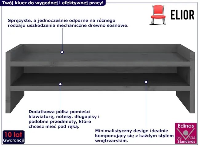 Szara sosnowa podstawka pod monitor - Zisto