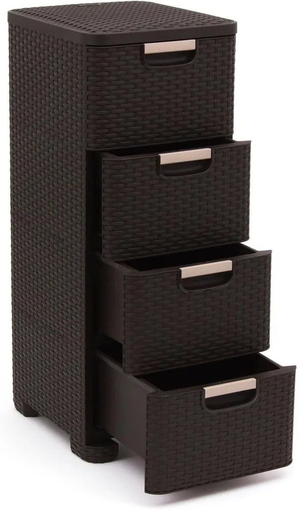 Ciemnobrązowa plastikowa wysoka szafka łazienkowa 33x79 cm Rattan – Curver