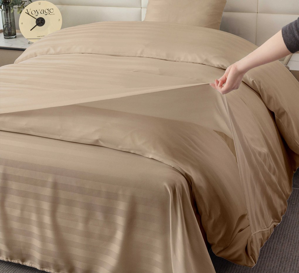 PrzytulneMieszkanie.pl PrzytulneMieszkanie.pl Hotelowa pościel z mikrowłókna JASMINE beżowa - pasek 2 cm, kieszeń hotelowa Rozmiar pościeli: 70 x 90 cm | 140 x 220 cm