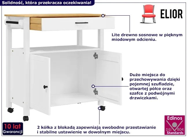 Biały wózek kuchenny z blokadą kółek C7-C24