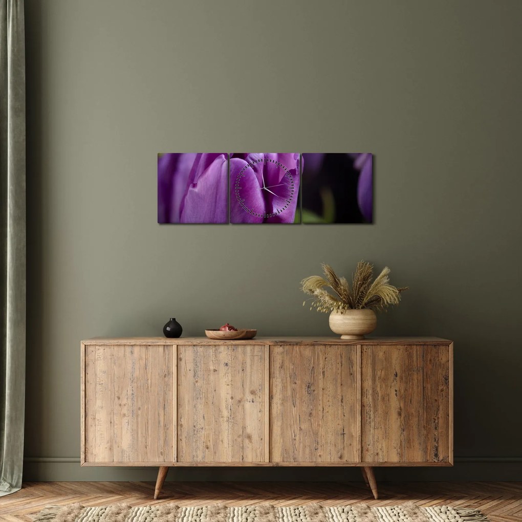 Obraz kwiatów tulipanów (z zegarem) (90x30 cm)