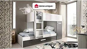 Łóżko piętrowe z wysuwanym miejscem do spania, 3 × 90 × 190 cm – kolor antracytowy i biały - ANTHONY