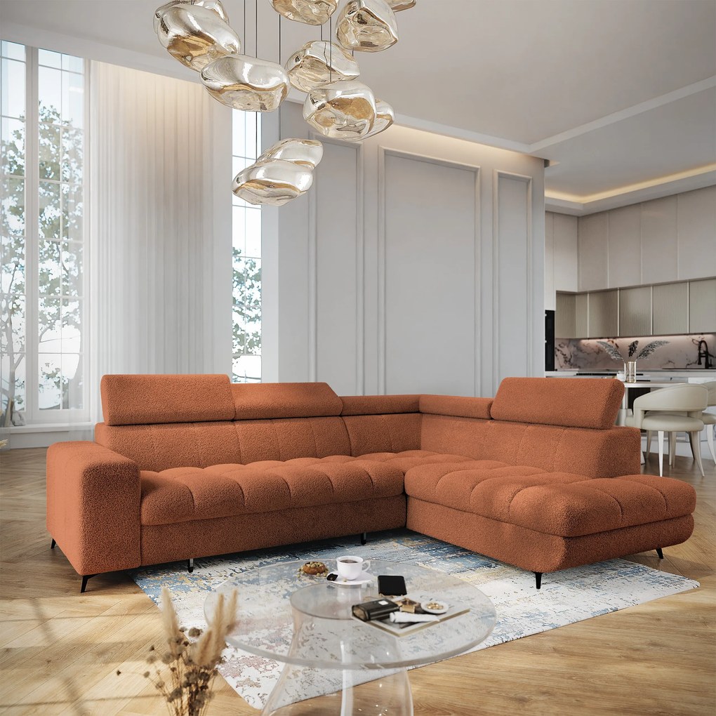 Masseno Narożnik MORIVA z funkcją spania i pojemnikiem na pościel Narozniki L, Rozkładana sofa - Miedziany, QUELLE 54