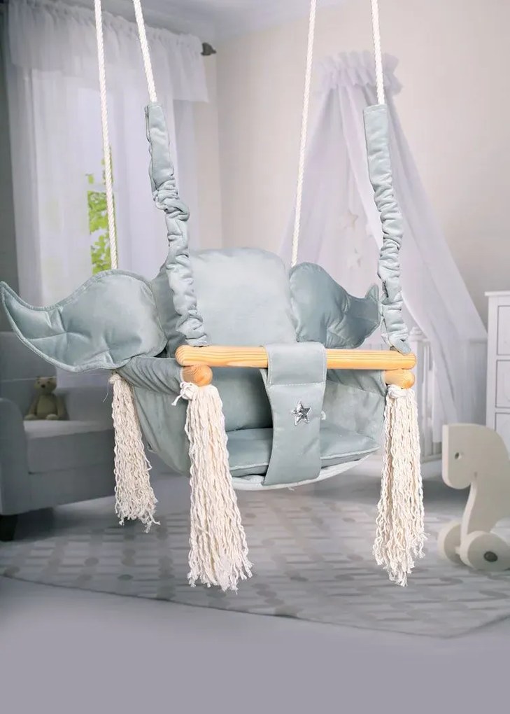 Szara huśtawka dziecięca ze skrzydłami P9-C32